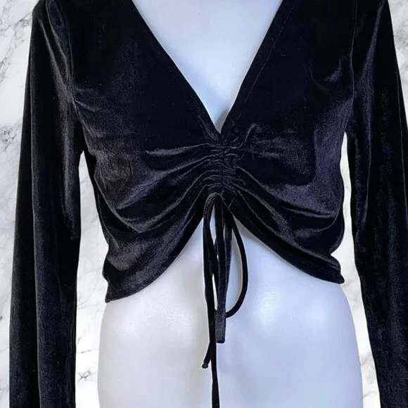 Michael Costello xREVOLVE Ruched Crop Top - Black